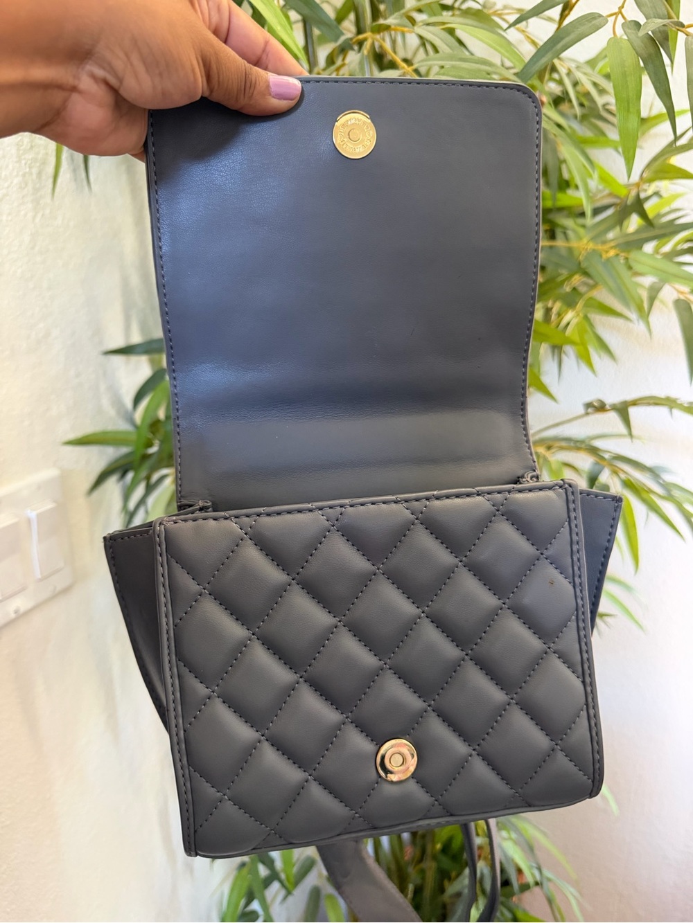 Love Moschino Quilted Gray Crossbody with Gold Logo Strap - Picture 6 of 10